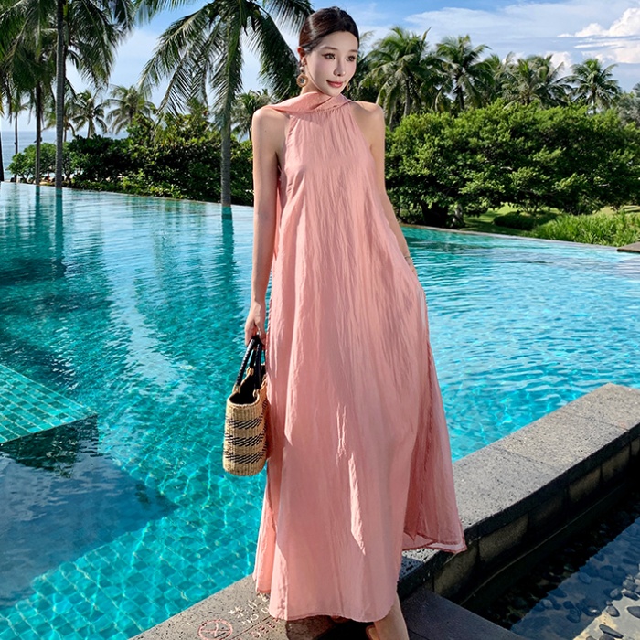 Temperament halter simple dress streamer loose long dress