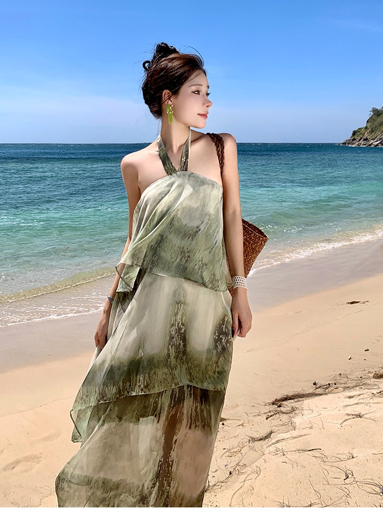 Bandage tie dye retro summer dress for women