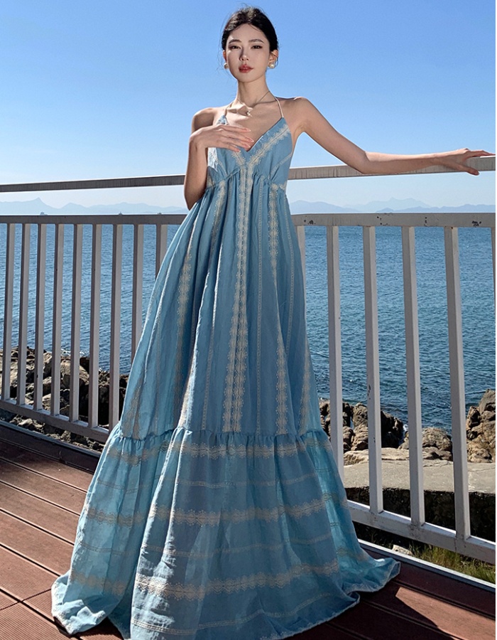 Halter sling vacation dress sexy seaside long dress