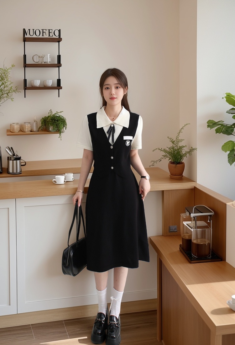 Short sleeve Pseudo-two slim knitted summer sweet dress