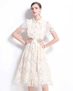 Lace temperament formal dress elegant lapel dress