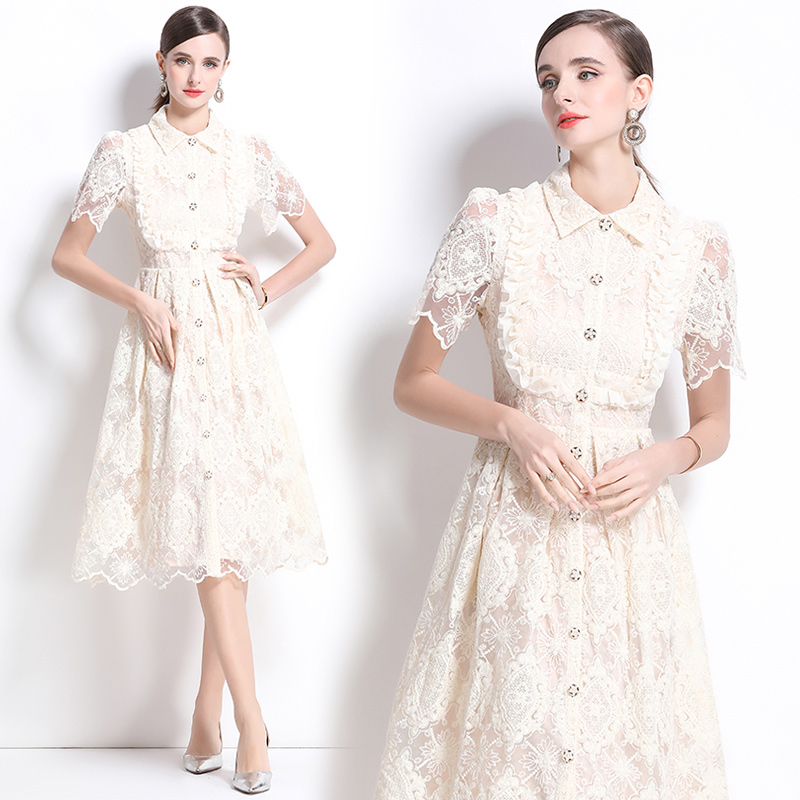 Lace temperament formal dress elegant lapel dress