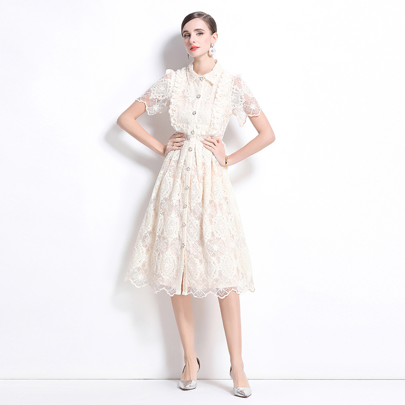 Lace temperament formal dress elegant lapel dress