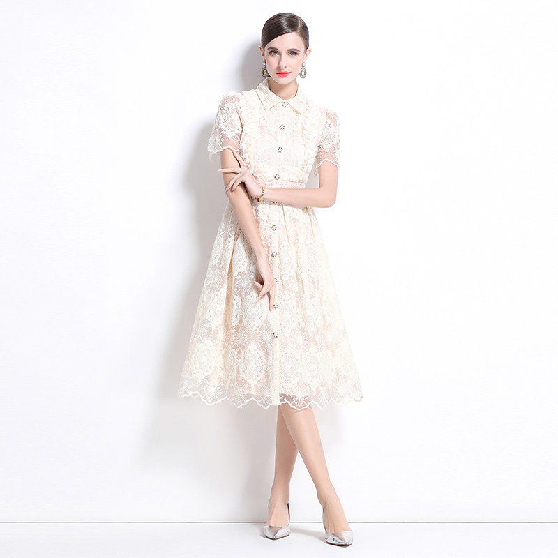 Lace temperament formal dress elegant lapel dress