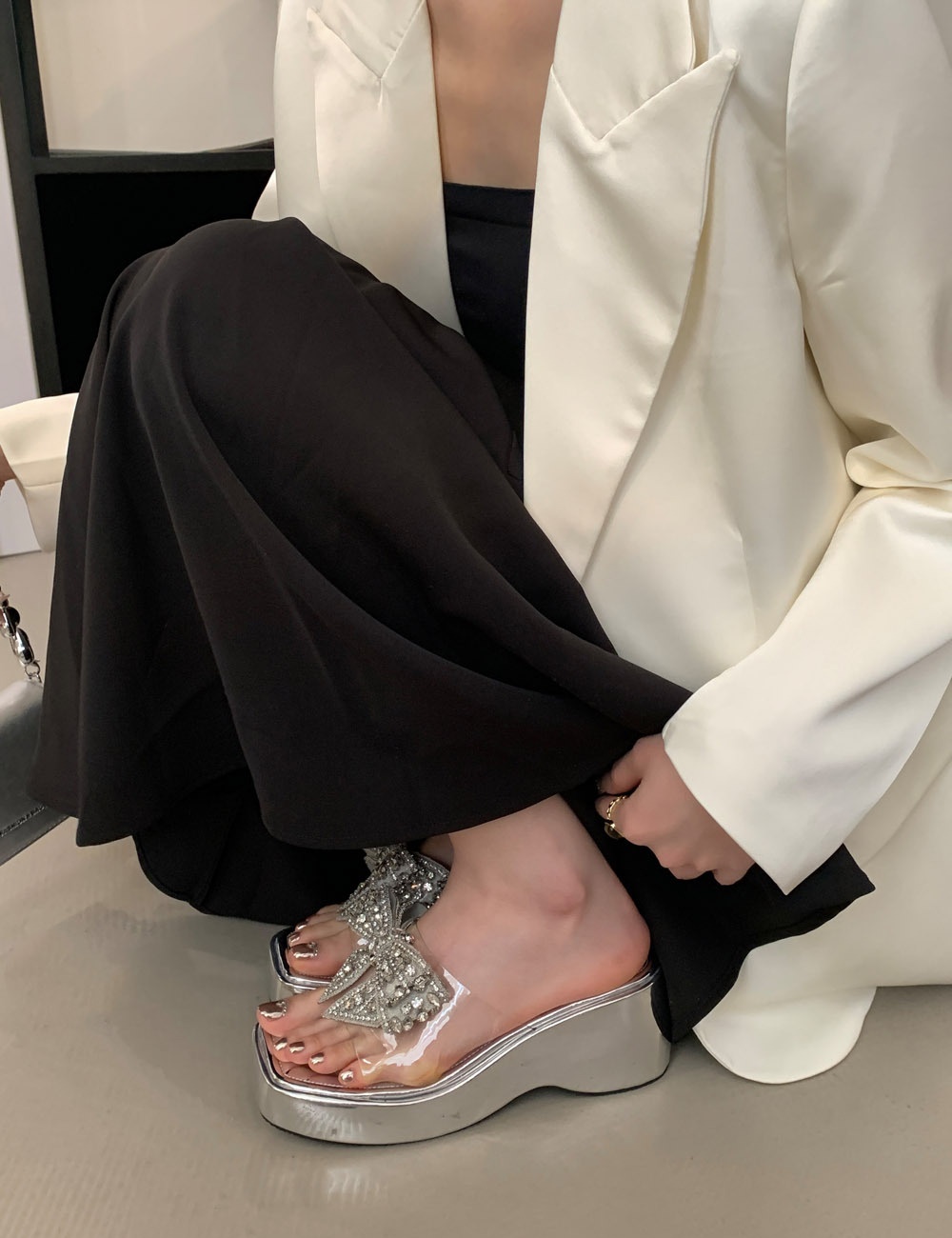 Transparent slippers high-heeled shoes for women