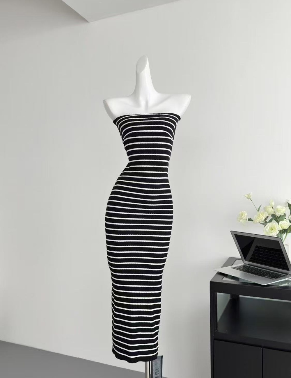 Summer slim long dress stripe enticement dress for women