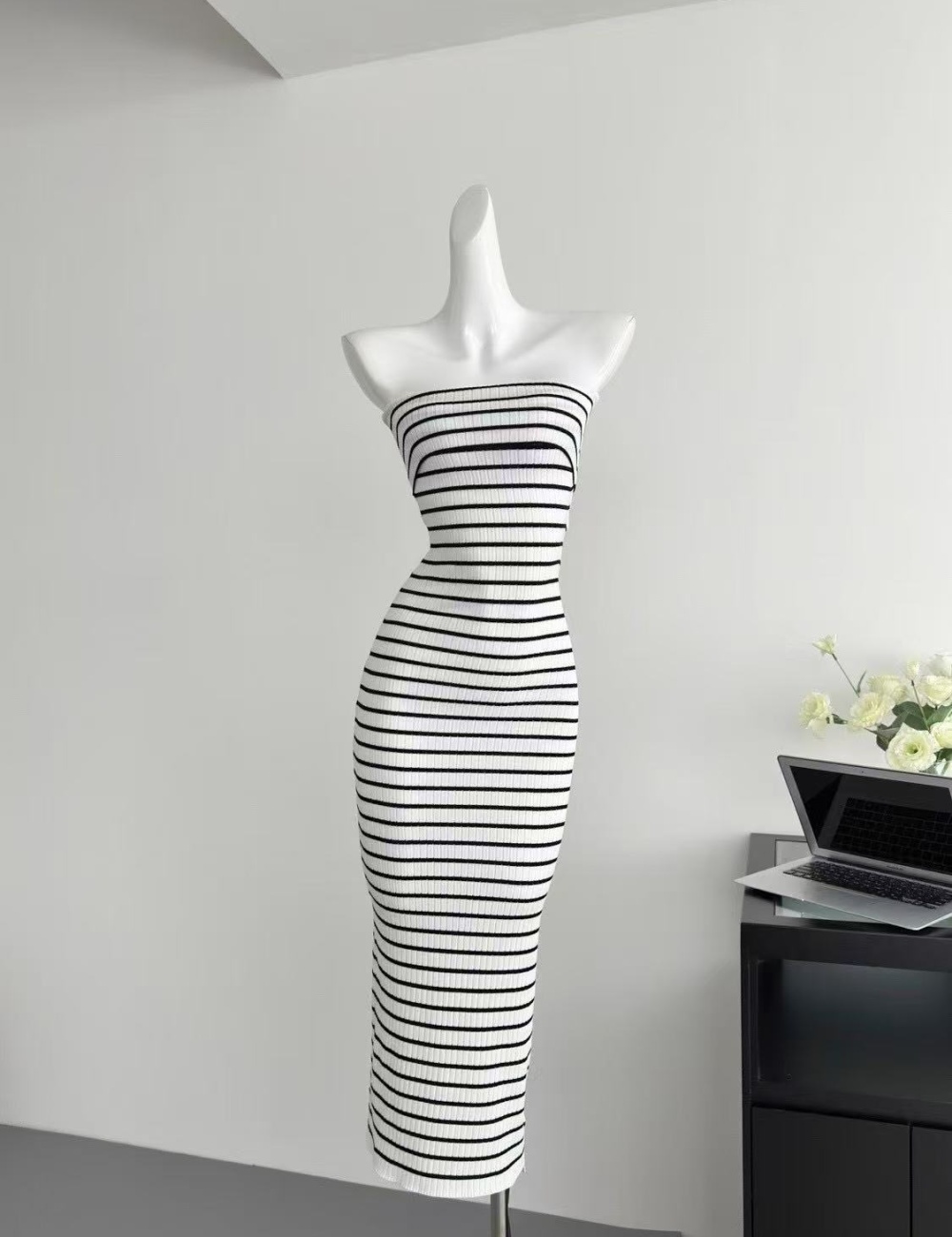 Summer slim long dress stripe enticement dress for women