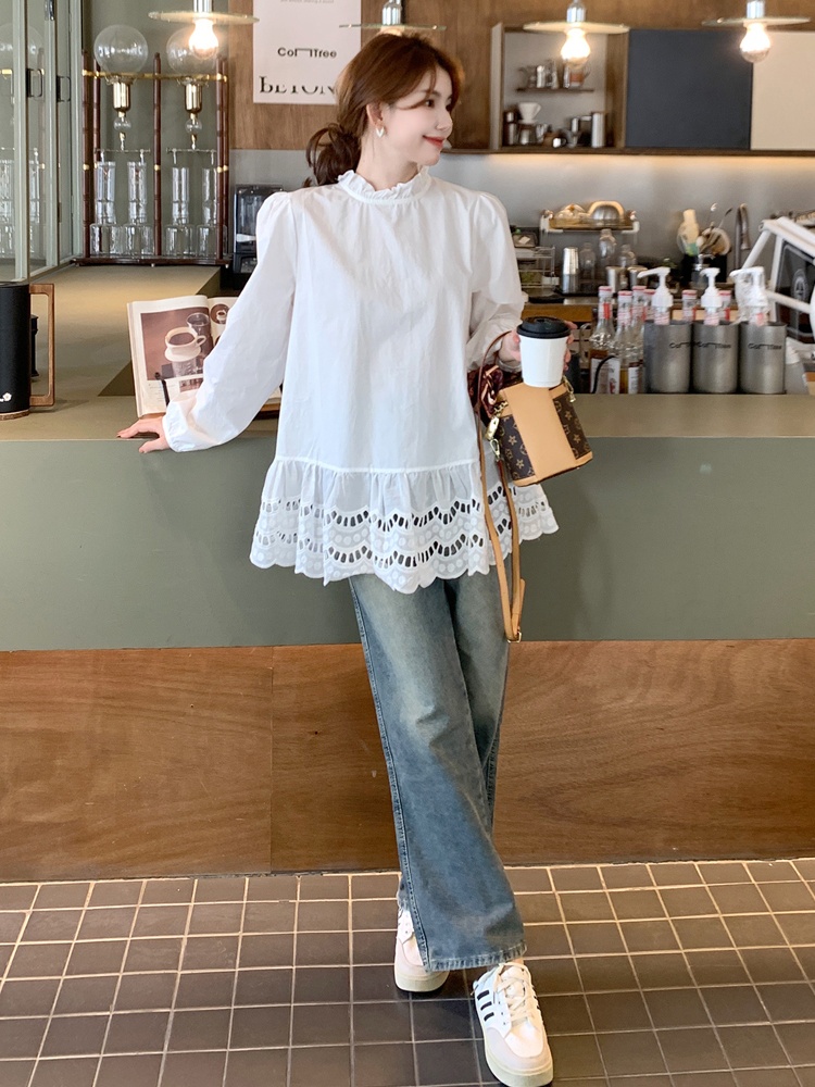 Korean style long tops spring shirt for women