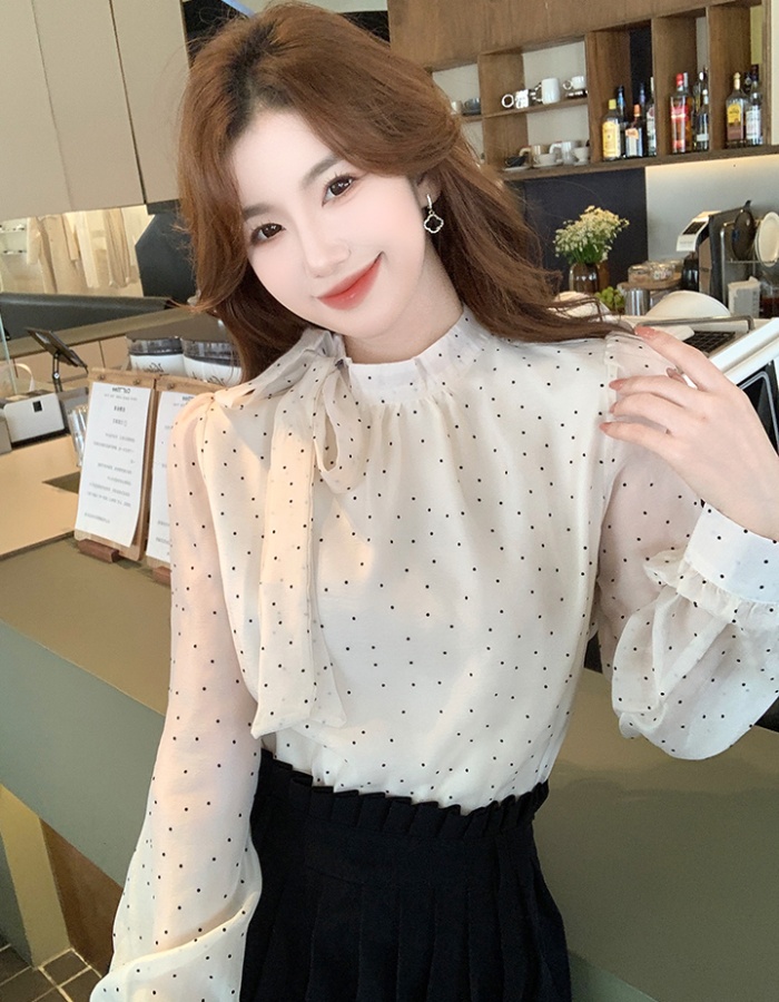 Long sleeve all-match shirt bow printing small shirt