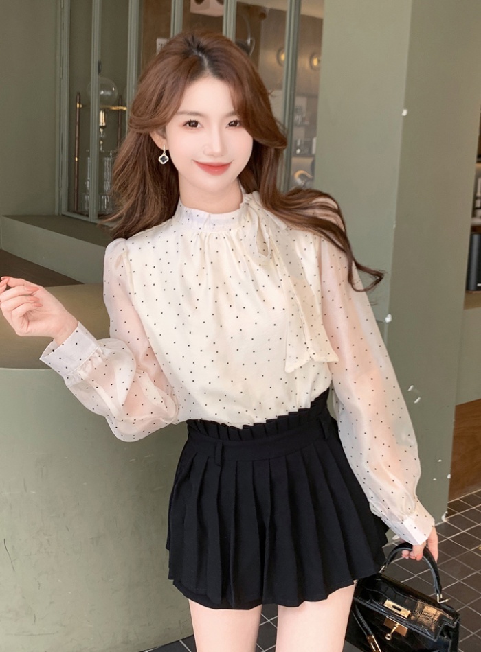 Long sleeve all-match shirt bow printing small shirt