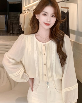 Spring round neck Korean style small shirt all-match splice shirt