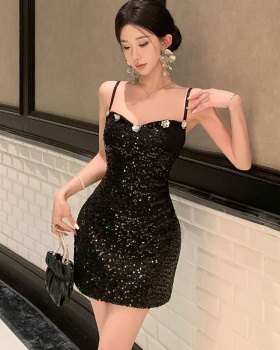 Sexy night show pinched waist strap dress spicegirl slim dress