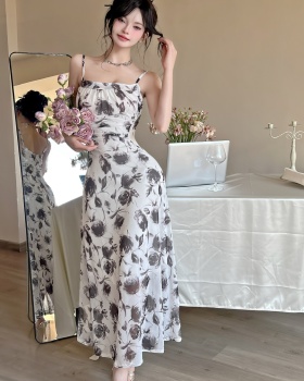 Floral long vacation gauze sexy sling dress