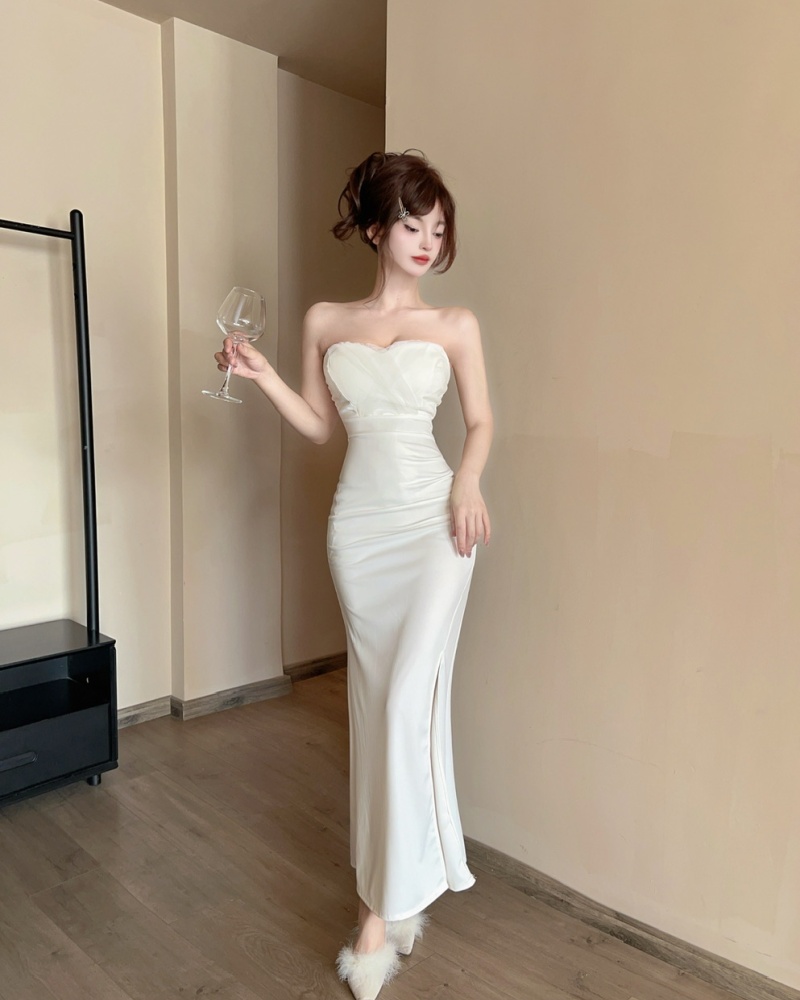 Sexy wrapped chest gauze halter long dress