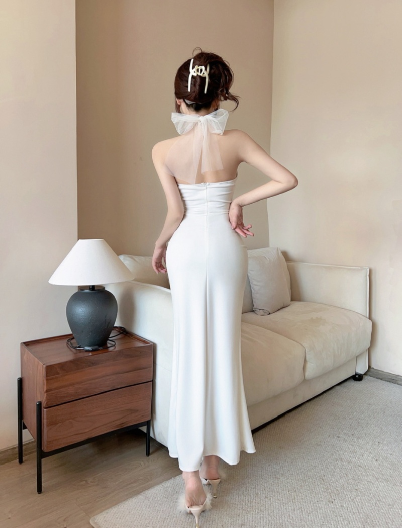 Sexy wrapped chest gauze halter long dress