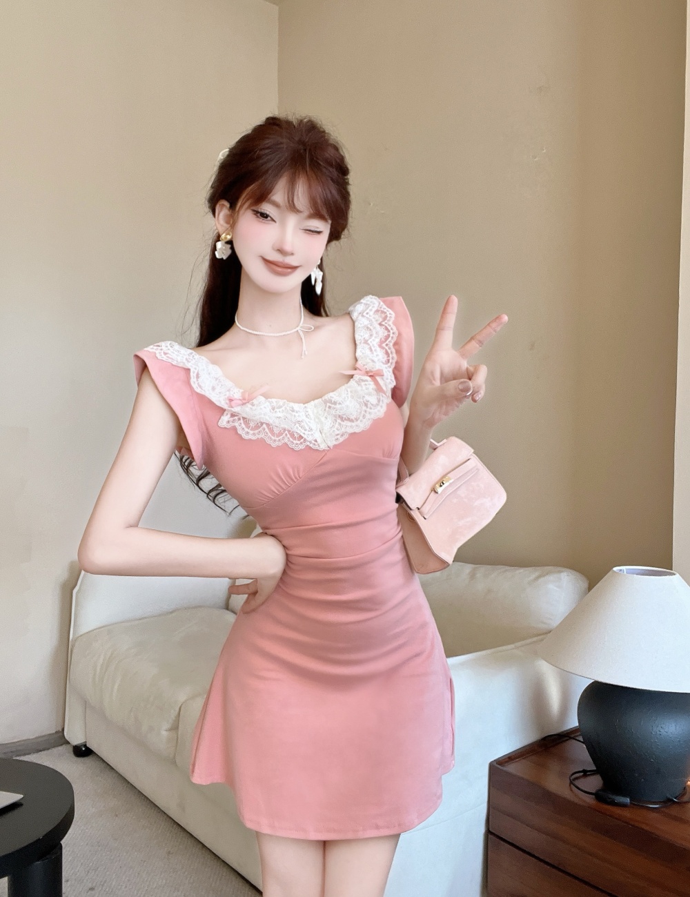 Bottoming package hip cotton dress lace tight vest