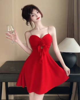 Hollow gauze big skirt sexy bandage splice dress