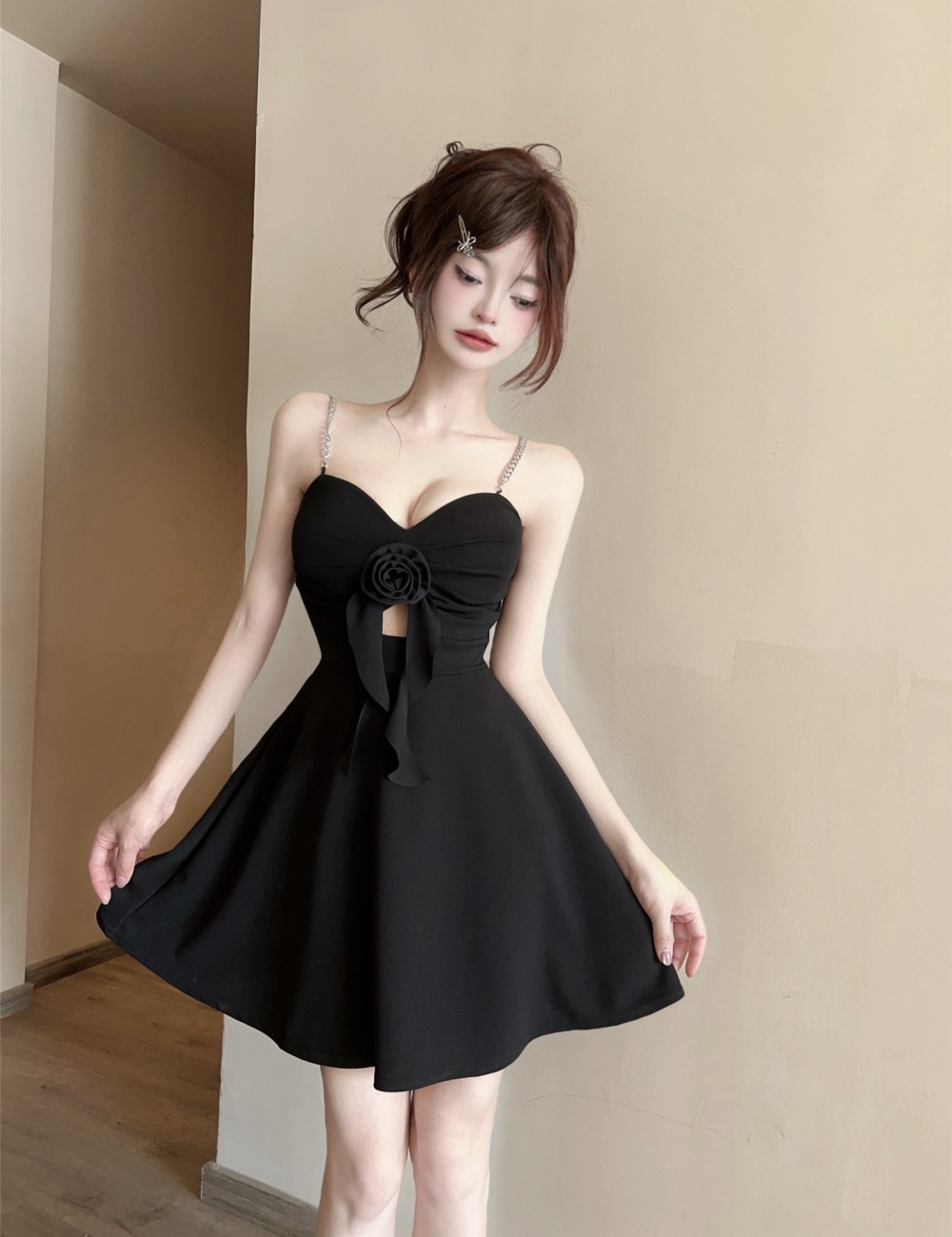 Hollow gauze big skirt sexy bandage splice dress