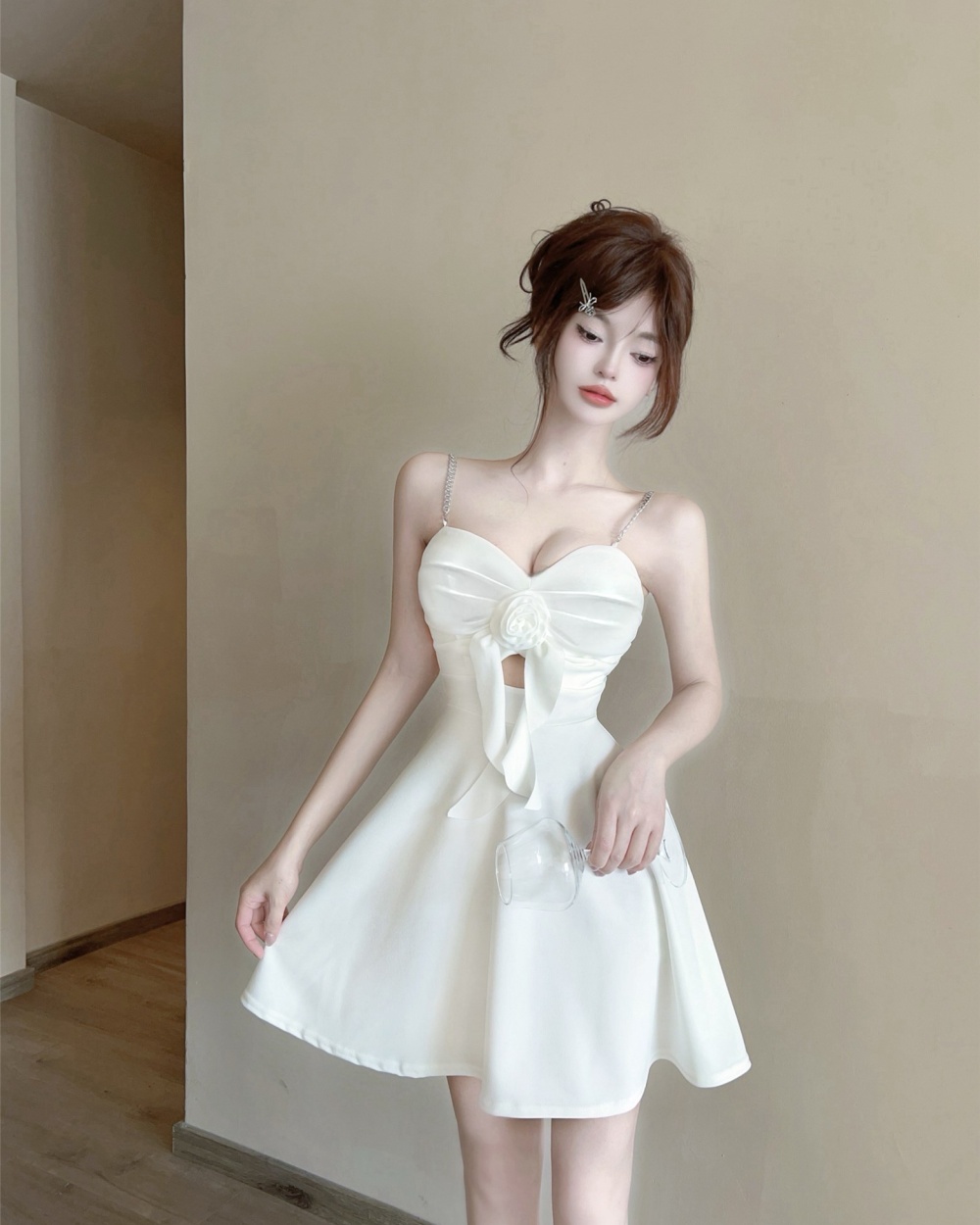 Hollow gauze big skirt sexy bandage splice dress