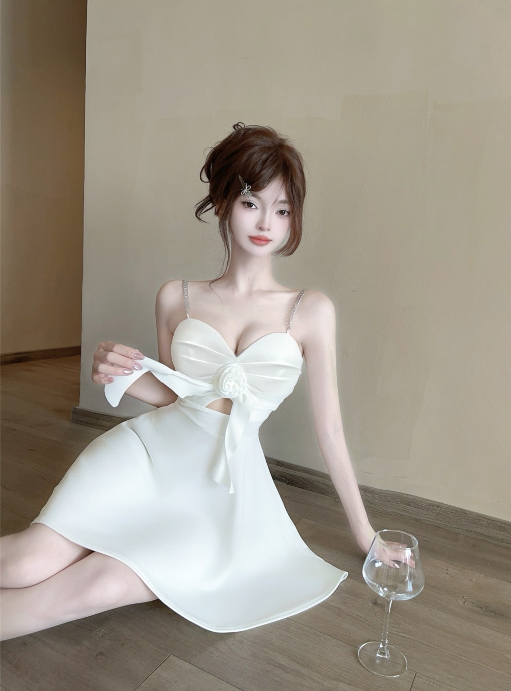 Hollow gauze big skirt sexy bandage splice dress