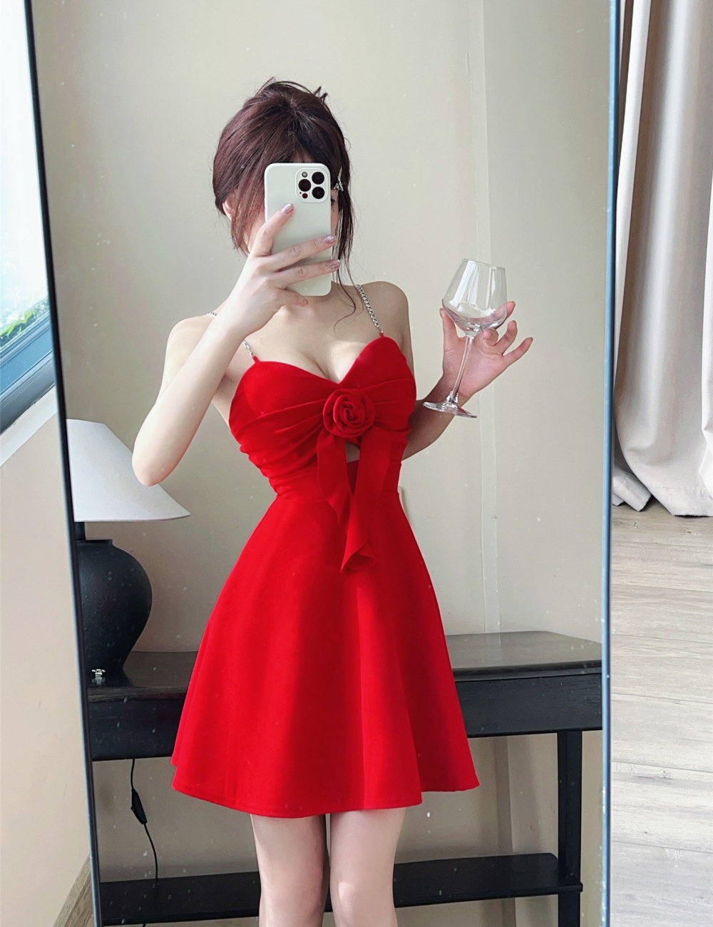 Hollow gauze big skirt sexy bandage splice dress