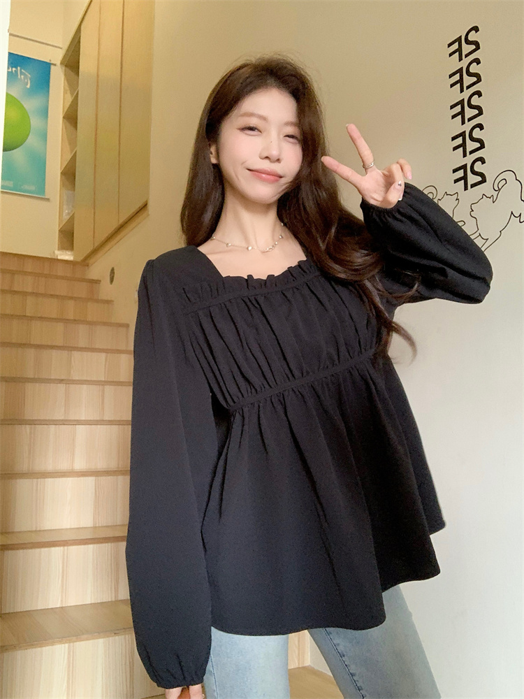 Loose square collar shirt Cover belly autumn tops for women