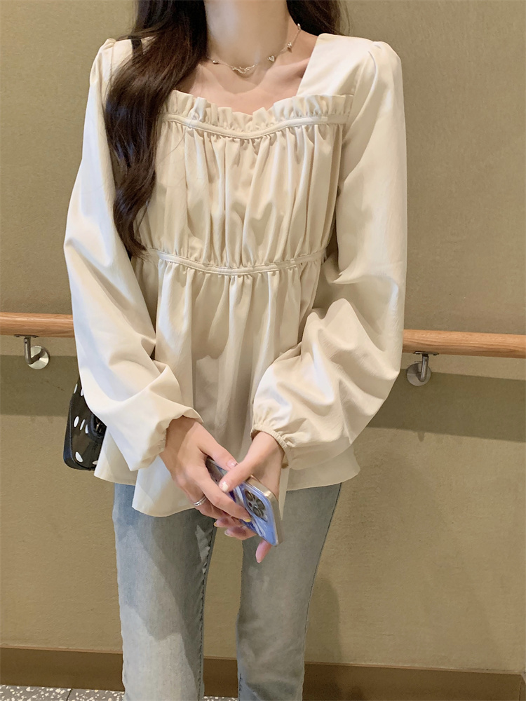 Loose square collar shirt Cover belly autumn tops for women