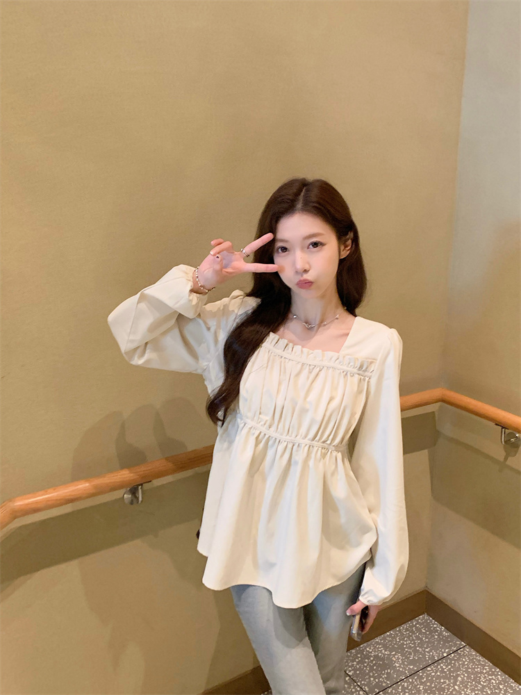 Loose square collar shirt Cover belly autumn tops for women