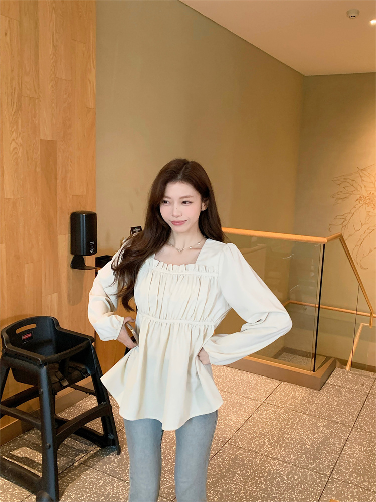 Loose square collar shirt Cover belly autumn tops for women