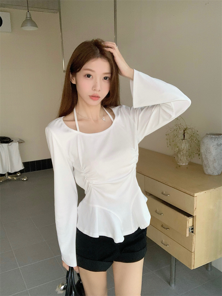 Long sleeve trumpet sleeves T-shirt France style tops