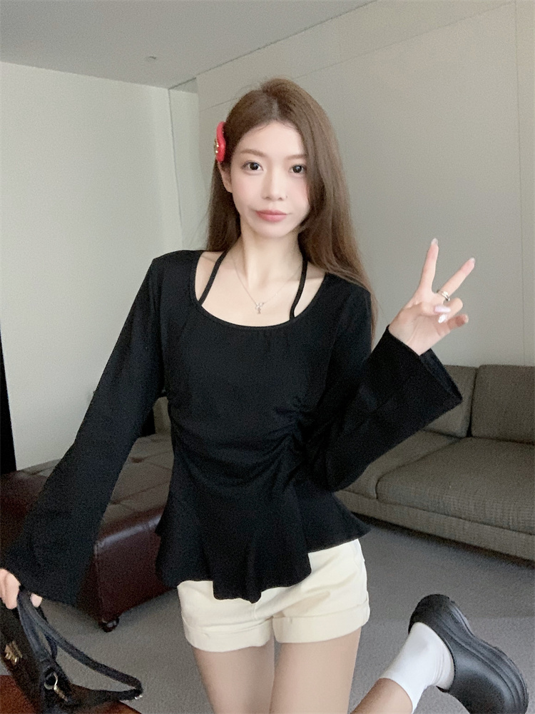 Long sleeve trumpet sleeves T-shirt France style tops