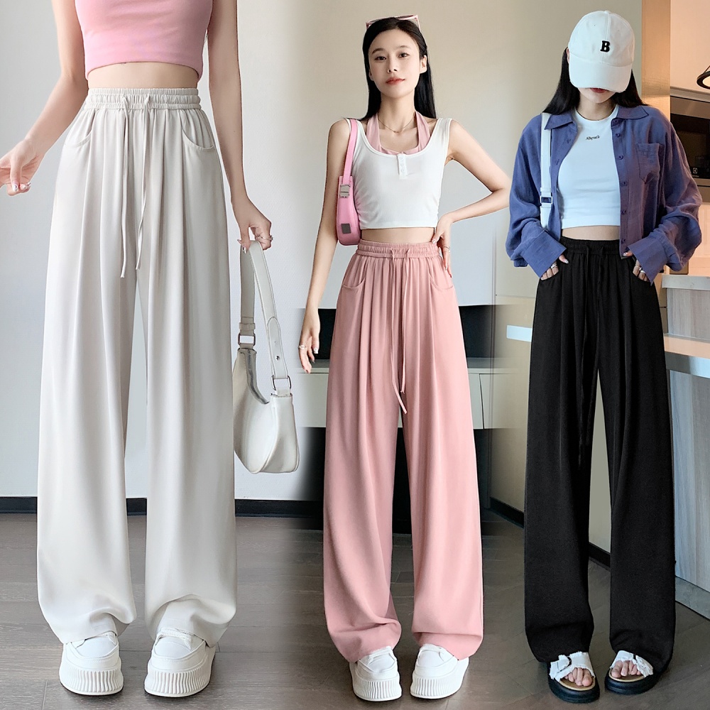 Ice silk slim Casual suit pants loose drape wide leg pants