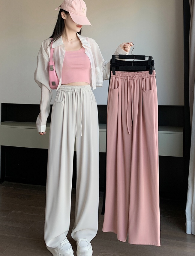 Ice silk slim Casual suit pants loose drape wide leg pants