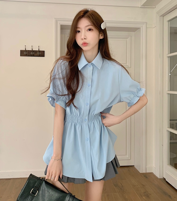 Pinched waist Western style summer Cover belly shirt