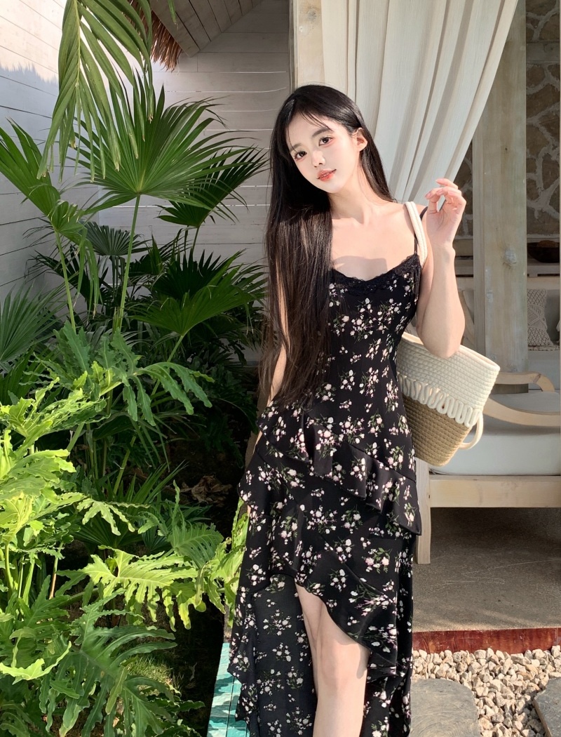 Floral slim skirt hem printing show young dress