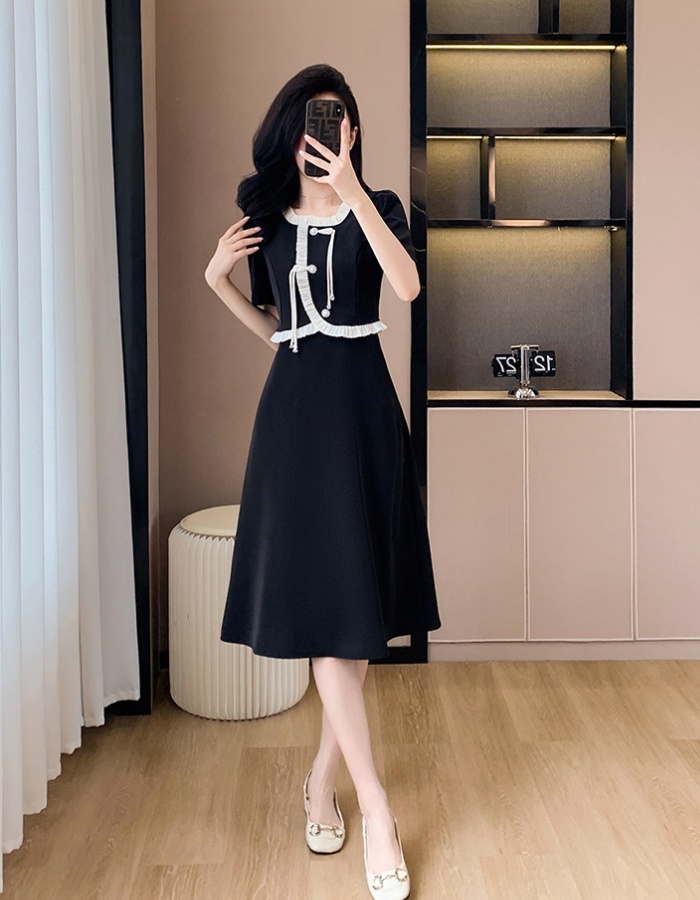 Splice fashion Pseudo-two wood ear summer sweet dress