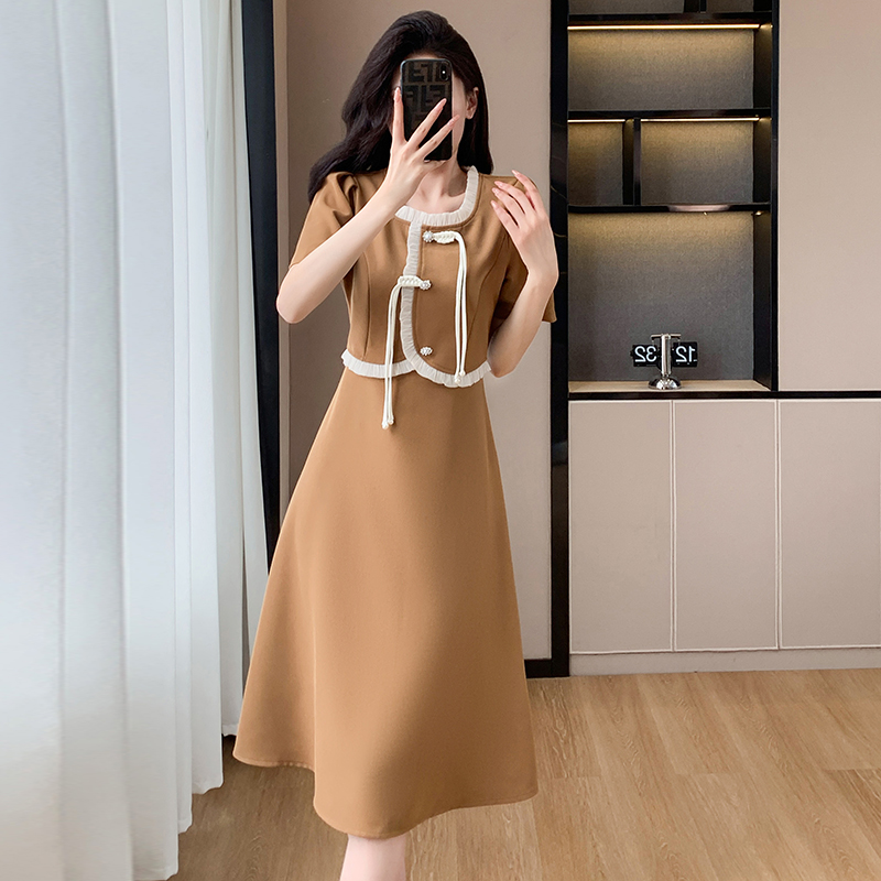 Splice fashion Pseudo-two wood ear summer sweet dress