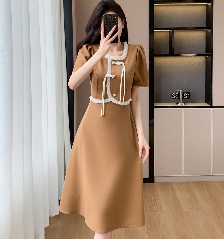 Splice fashion Pseudo-two wood ear summer sweet dress