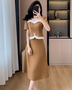 Tender sweet splice summer lady simple skirt 2pcs set