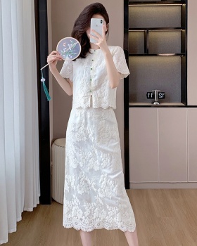 Embroidery lady tops fashion summer skirt 2pcs set