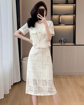 Chanelstyle fashion skirt lace summer tops 2pcs set