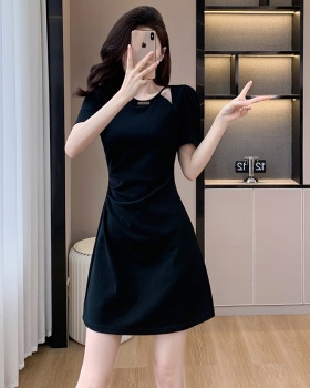 Hepburn style hollow short elasticity slim dress