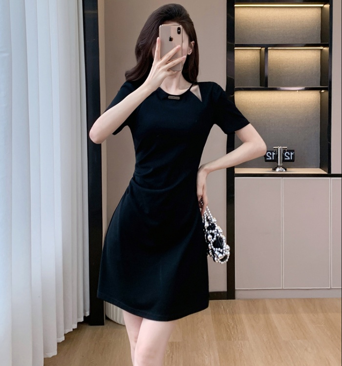 Hepburn style hollow short elasticity slim dress