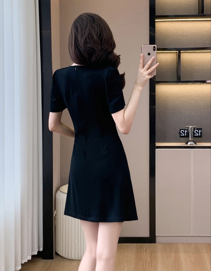 Hepburn style hollow short elasticity slim dress