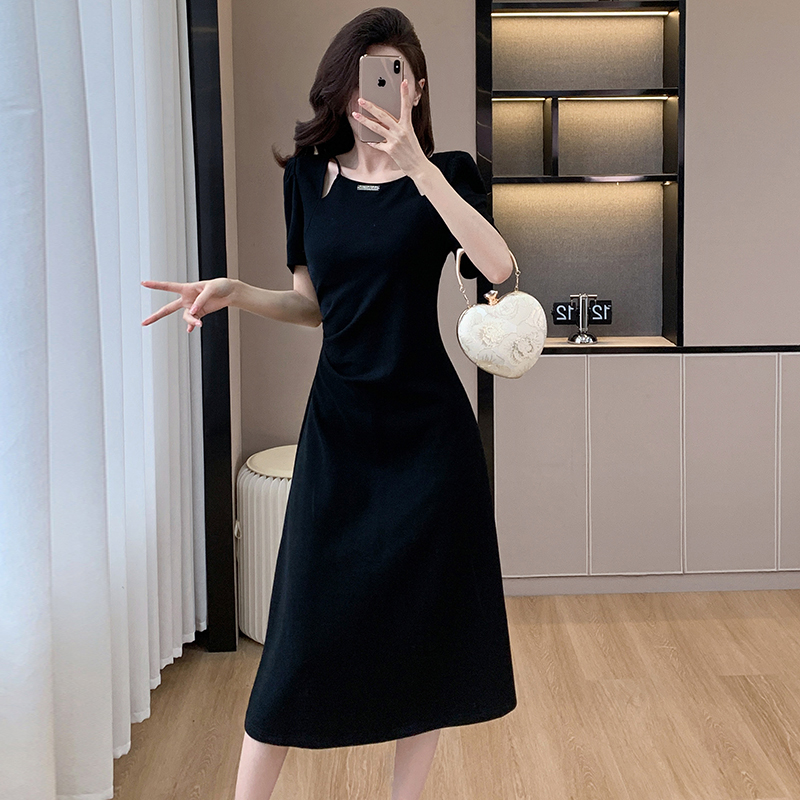 Pinched waist long Hepburn style slim fashion hollow dress