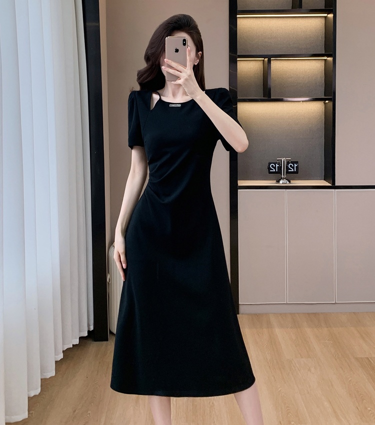 Pinched waist long Hepburn style slim fashion hollow dress