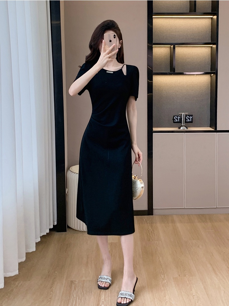 Pinched waist long Hepburn style slim fashion hollow dress