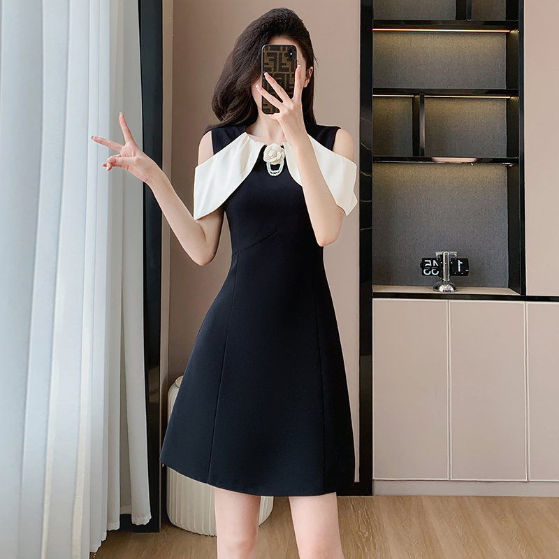 Strapless sweet summer black fashion splice slim dress