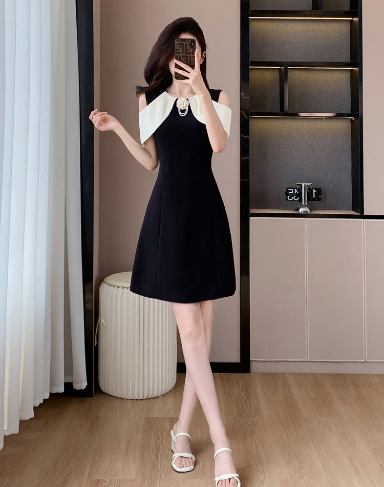 Strapless sweet summer black fashion splice slim dress