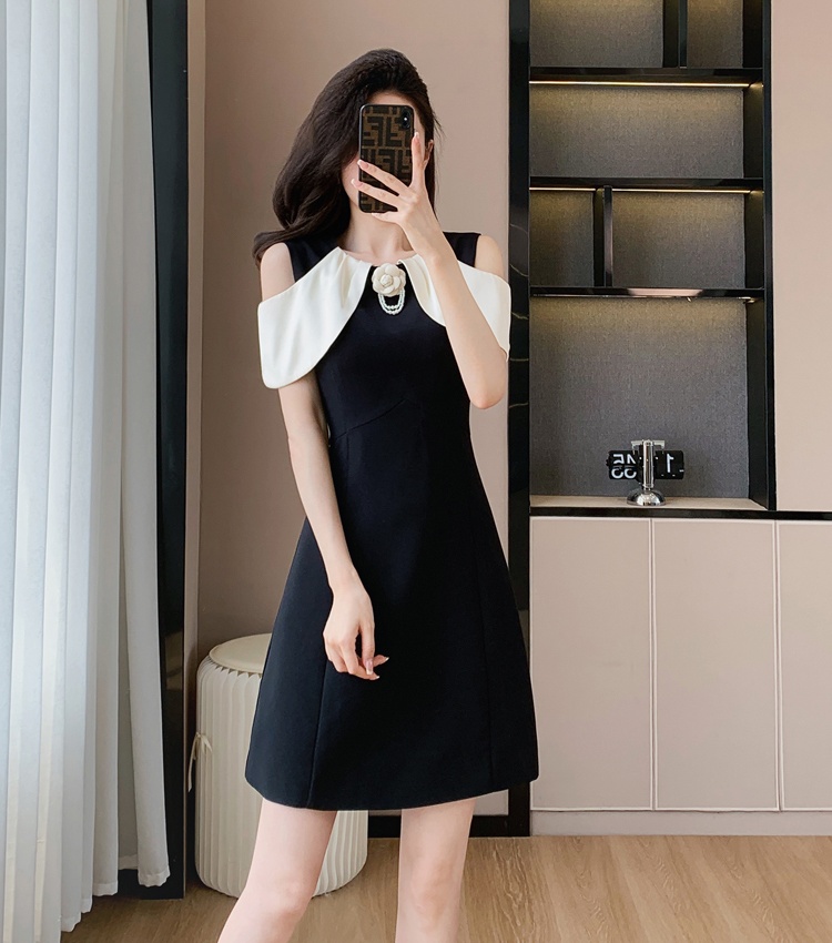 Strapless sweet summer black fashion splice slim dress